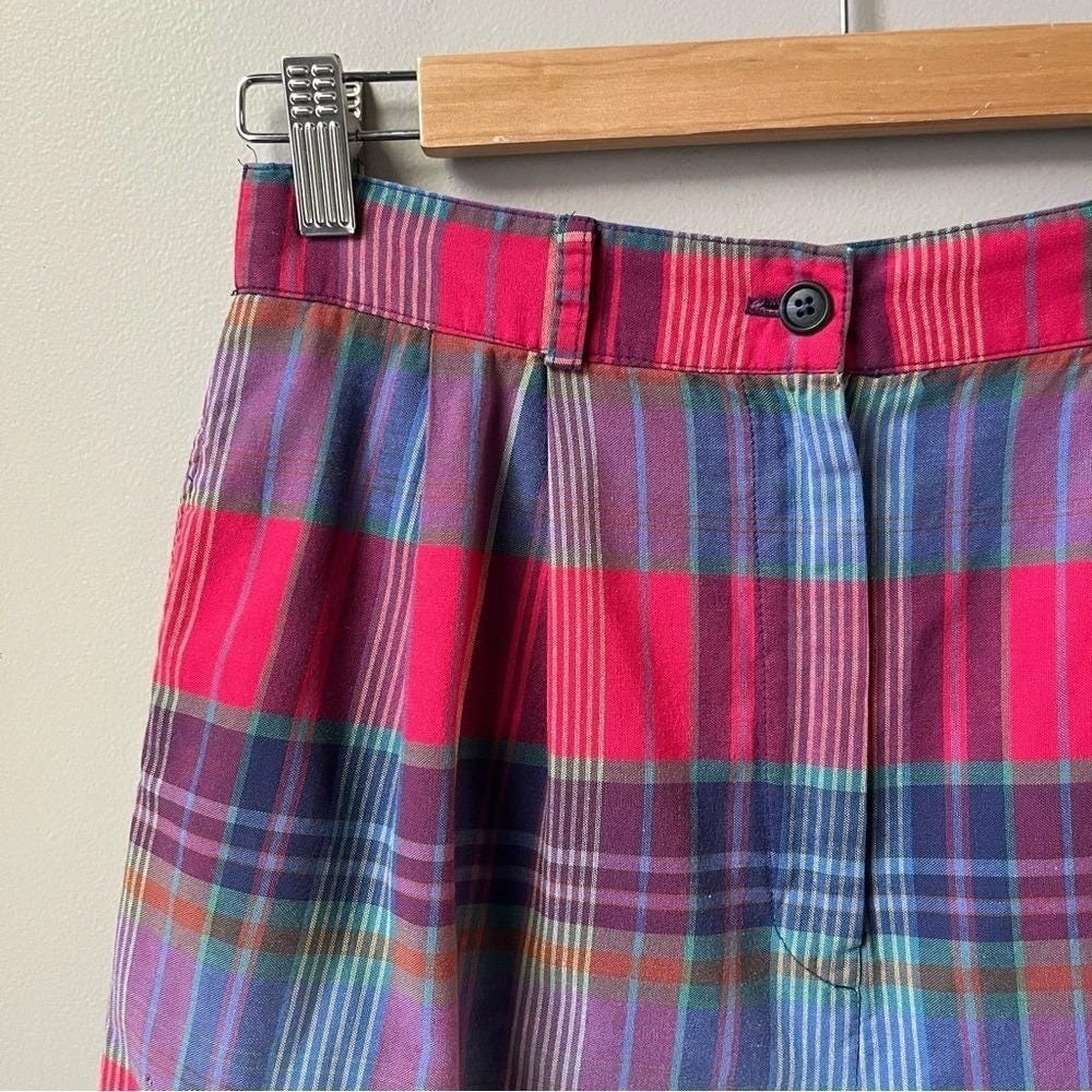 Vintage Talbots Shorts Women's Small Plaid Red Blue Preppy Coastal Cotton Pleats - Picture 8 of 12